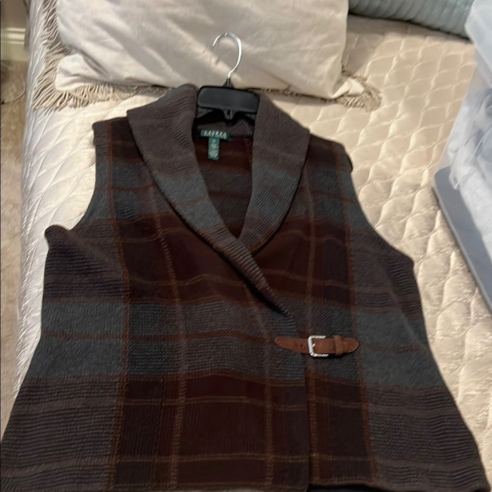 Lauren Ralph Lauren Brown and Gray Plaid Vest